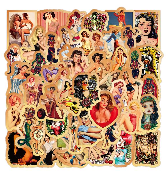 

50pcs retro beauty poster style car stickers pack for diy laptire luggage guitar notebook phone waterproof decals kids toys