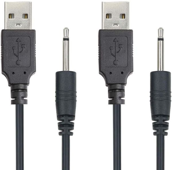 Paquete de 2 cables de carga USB a CC de 2,5 mm, cable cargador de vibrador para masajeador de varita recargable (negro)