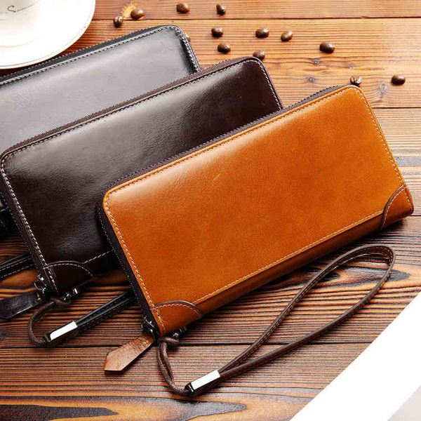 

wallets bags men's leather head long handbag business zipper, Red;black
