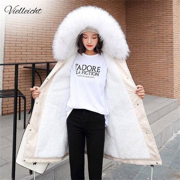 

vielleicht -30 degrees arrival women winter jacket hooded fur collar female long winter coat parkas with fur lining 201214, Black