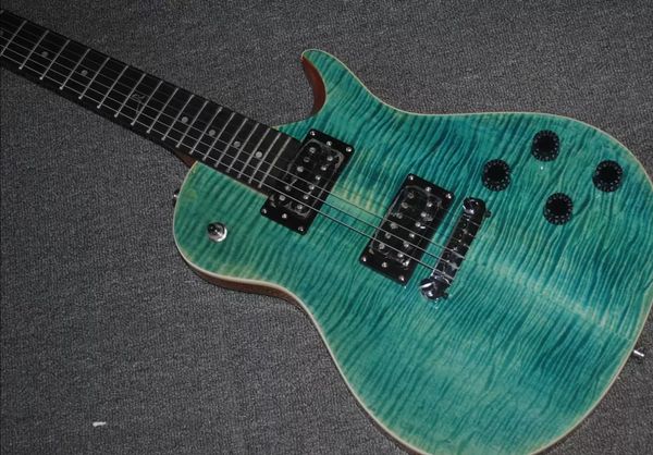

electric guitar body mahogany blue flame maple dots inlay, chrome hardware