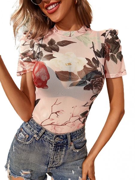 

floral sheer mesh f4pl#, White