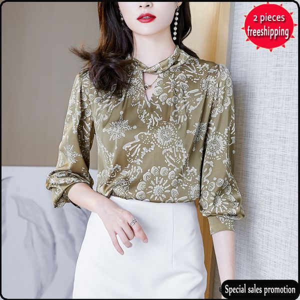

manufacturer's art design feeling silk like long sleeve temperament chiffon mild luster with shirt inside casual ladies summer trend, White