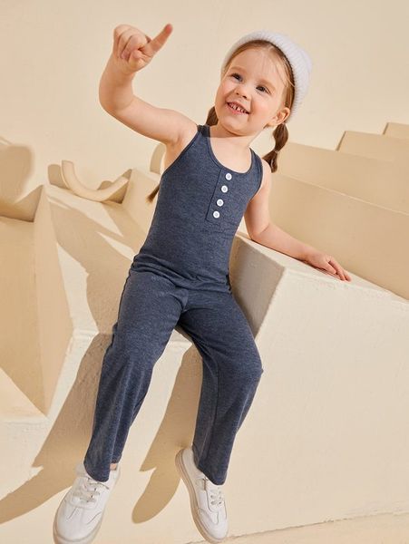 

toddler girls button detail tank jumpsuit she, Blue
