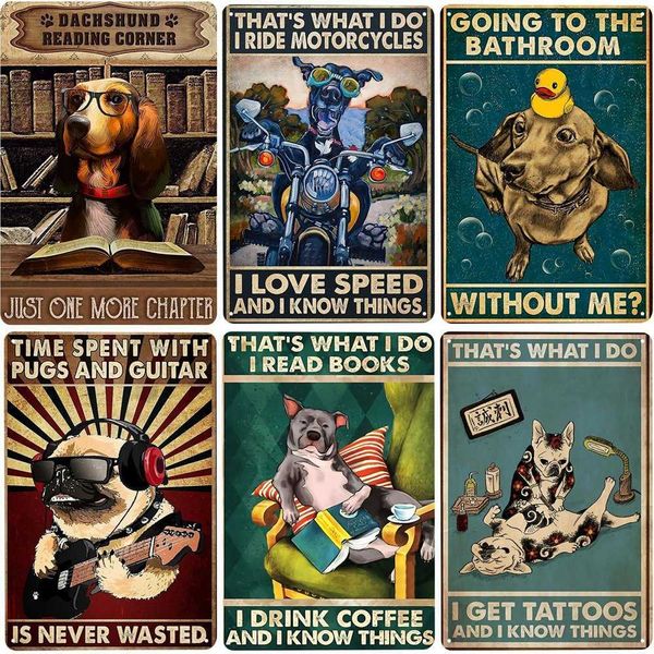 

funny dog vintage tin sign pugs and guitar wall decoration sweet cheek metal poster plate bathroom decor for bar cafe home