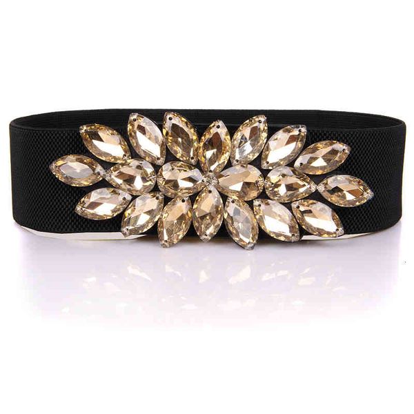 

luxury dress belts women colorful crystal gem elastic waistband fashion ladies corset summer accessories dp90 un9z, Black;brown