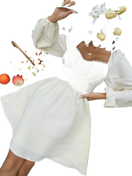 

solid sweetheart neck pom pom detail dress t43i#, Black;gray