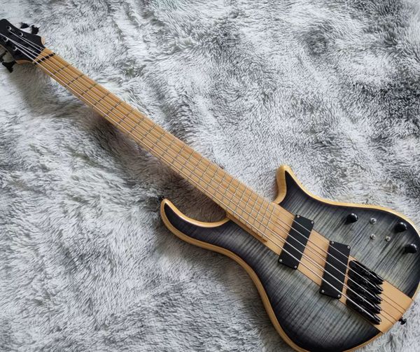 

5 string electric guitar bass body basswood 5 ply maple neck through activity pickups, black hardware