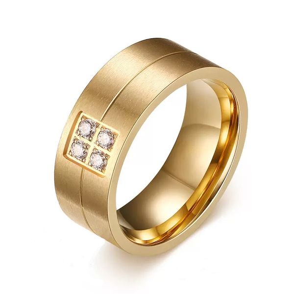 Titanium Steel Men Women Lovers Ring Moda Classic Cubic Zirconia Wedding 18K Gold Rings Tamanho 6-14