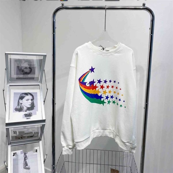 

summer explosion new men's and cotton terry rainbow meteor sweater in the early autumn 21 loose round neck women's top, Black