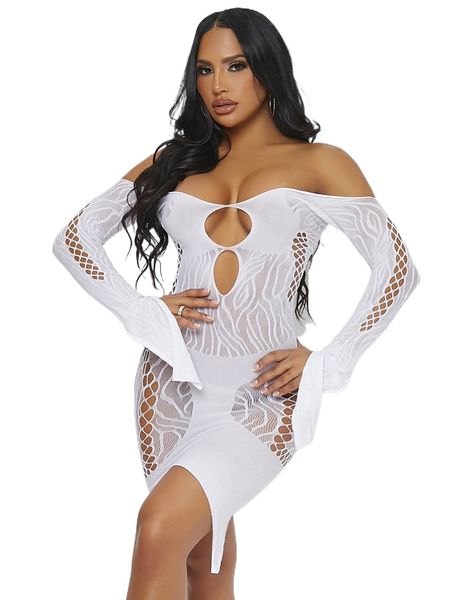 

cut-out mesh off the shoulder dress l9o9#, Black;red