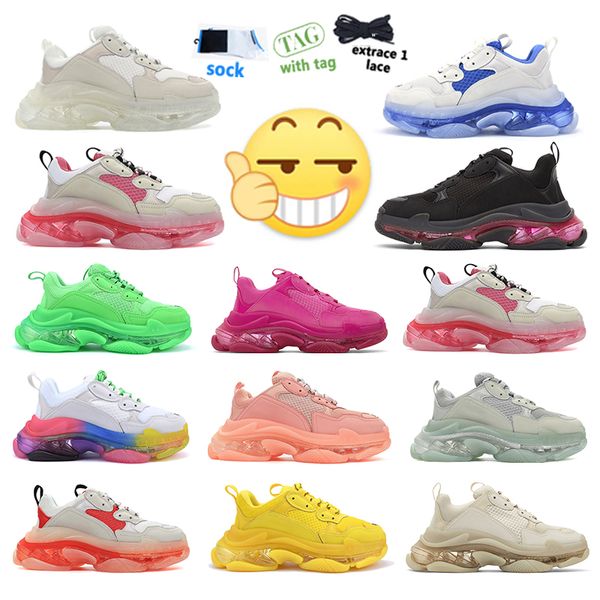 

rainbow design 2022 running shoes man and woman triple s clear sole white beige neon green pink red fluorescence