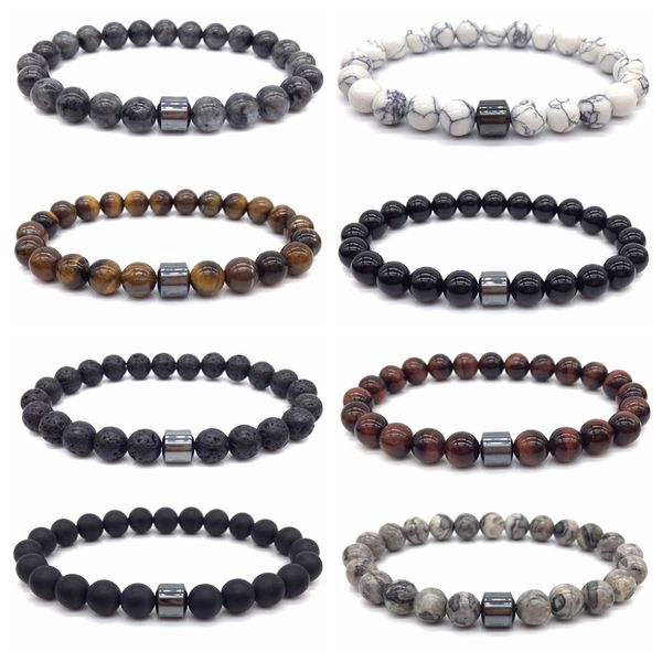 

women gemstones beaded bracelets men strand hematite magnetic stone 6mm/8mm healing stretch round beads crystal semi-precious bracelets unis, Black