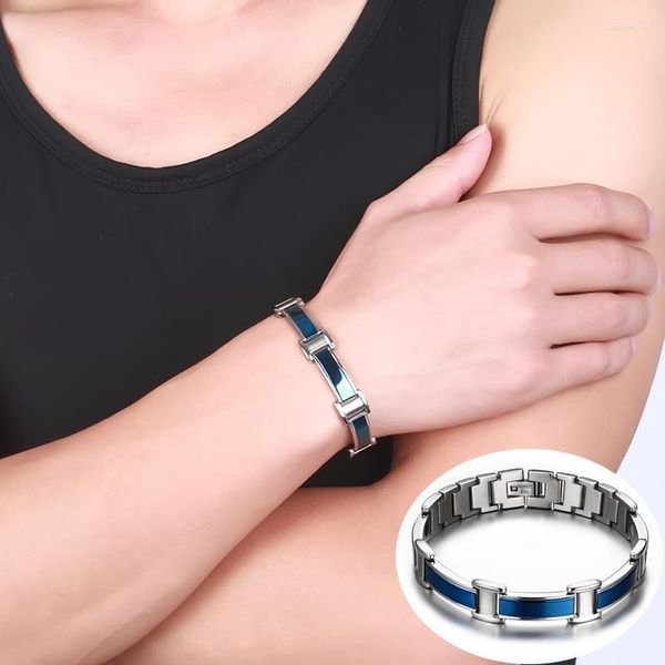 Link Cadeia Blue Men Bracelet Bracelet Magnetic Aço inoxidável Energia de cura masculina Mão de pulseiras de germânio para menlink Lars22