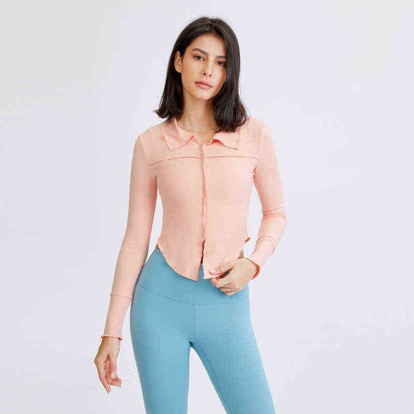 

fitness yoga clothes women's autumn and winter new lapel sports long-sleeved slimming running t-shirt t220725, White;red