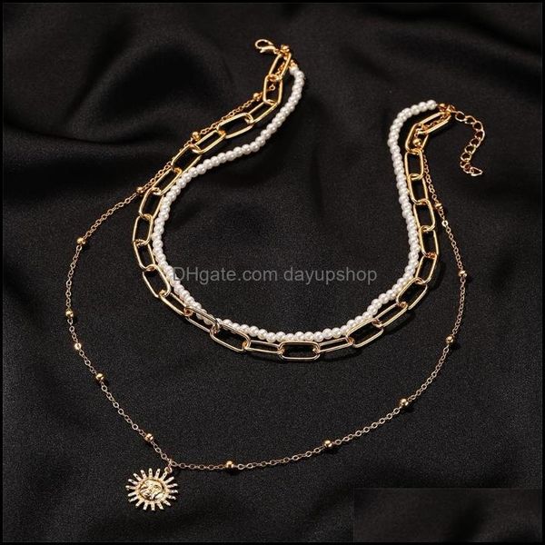 

pendant necklaces pendants jewelry 2021 mtilayer pearl thick metal chain necklace vintage bead gold su dh91t, Silver