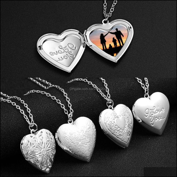 Collane con ciondolo Pendenti Gioielli Apribile Cuore d'amore Medaglione Collana da donna Catena color argento Memoria Po Cornice San Valentino Regalo per gli amanti della famiglia