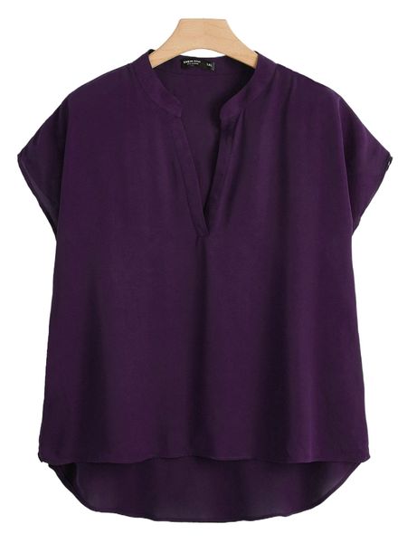 

plus notch neck high low hem 88eo#, Black