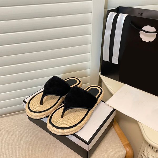 

luxury designer slippers flip-flops plush net through fisherman's flip-flops, Black