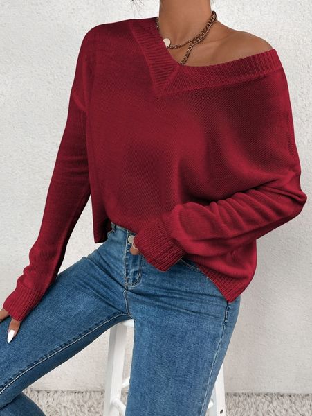 

drop shoulder solid sweater z55x#, White;black