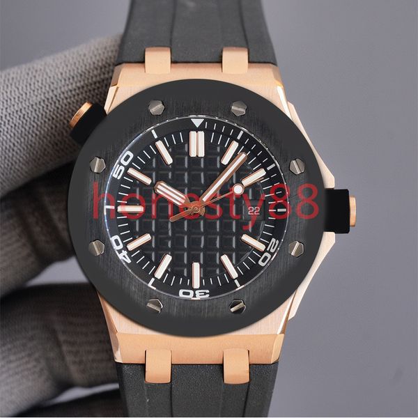 

hjd automatic men's watch 42mm stainless steel case pin buckle rubber strap waterproof for sports wristwatches leisure designer watches, Slivery;brown
