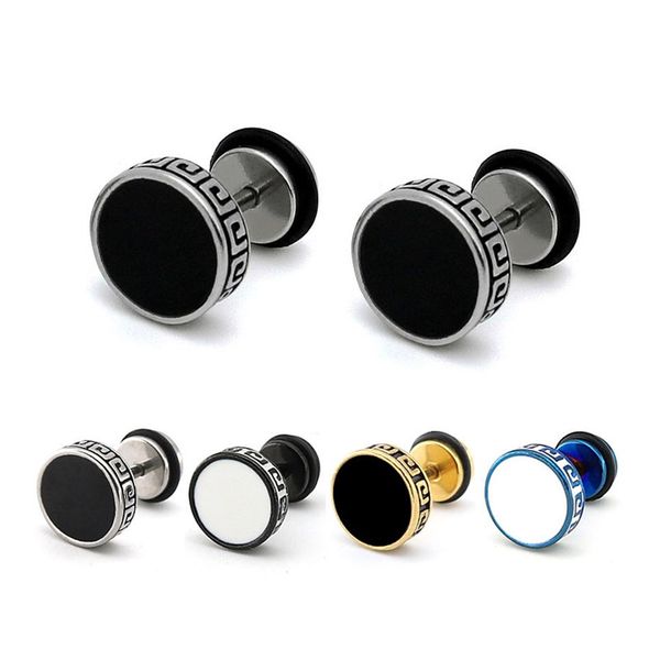 

korean punk wind men's titanium steel earrings electroplated oil dropping cake earrings decoration great wall ear nails femal2987, Golden;silver
