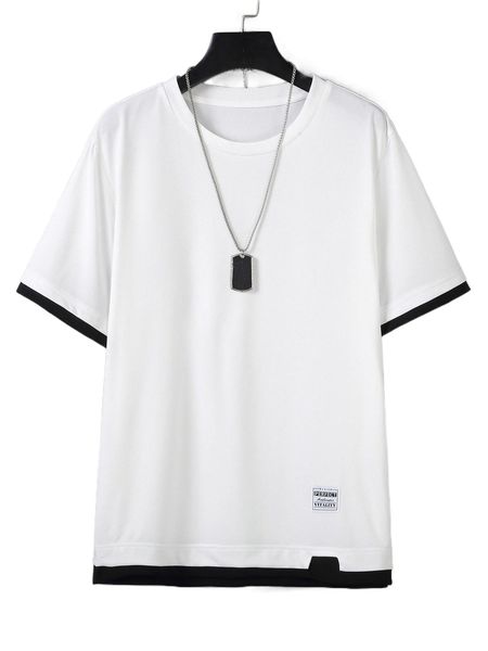 

extended sizes men letter patched contrast trim tee b5z6#, White;black