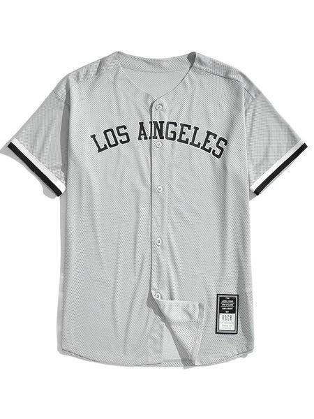 

men letter graphic striped cuff sports mesh shirt s349#, White;black