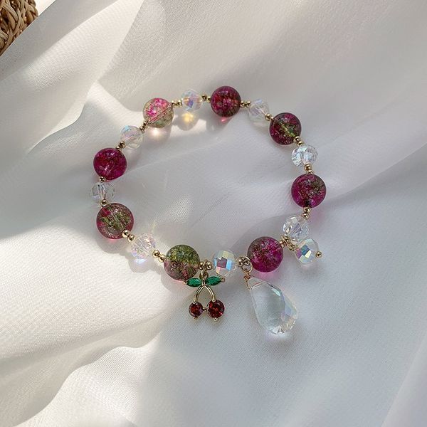 

summer watermelon amethyst bracelet fairy sen series small clear cherry crystal bracelet, Black