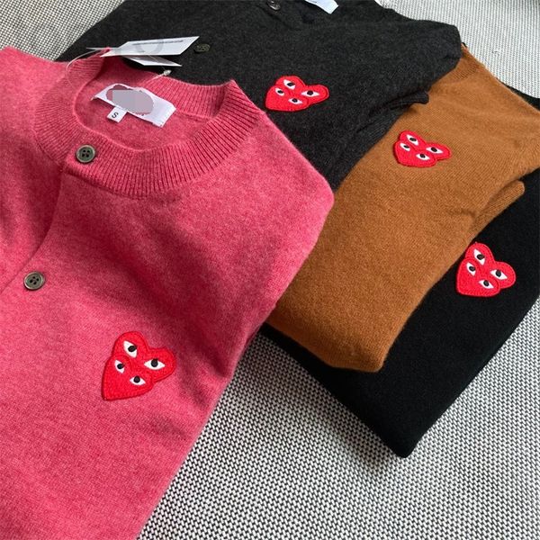 

women's knits & tees designer chao brand pla * round neck cardigan folding heart peach embroidered wool sweater men's and women&#0, White