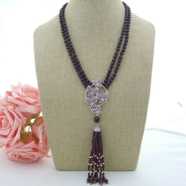 

zircon pendant 2stands natural garnet necklace, Silver