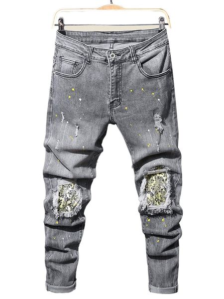 

men paisley pattern ripped jeans m5ek#, Blue