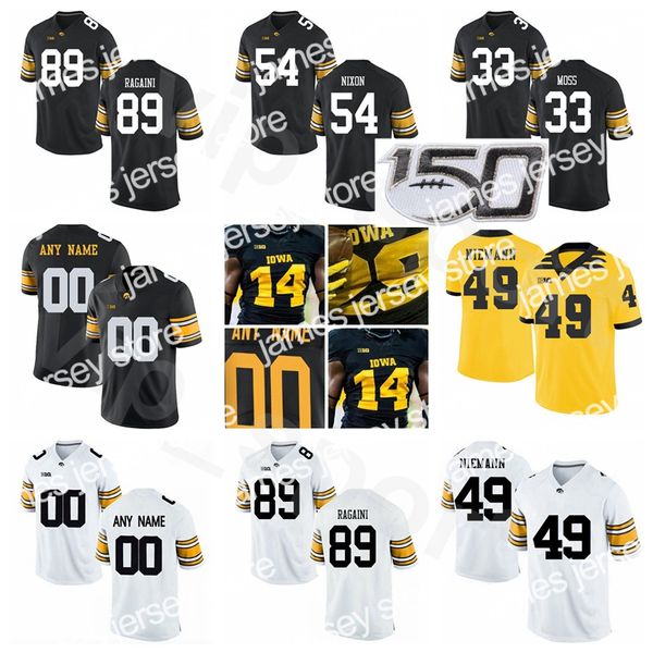 New Iowa Hawkeyes College Football NCAA 89 Nico Ragaini Jersey cucito 49 Nick Niemann 54 Daviyon Nixon 28 Jack Koerner 33 Riley Moss