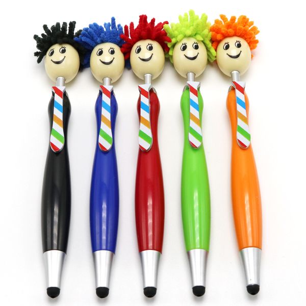 penna touch stilo testa di bambola del fumetto Testa di scopa in plastica multifunzionale per regali promozionali