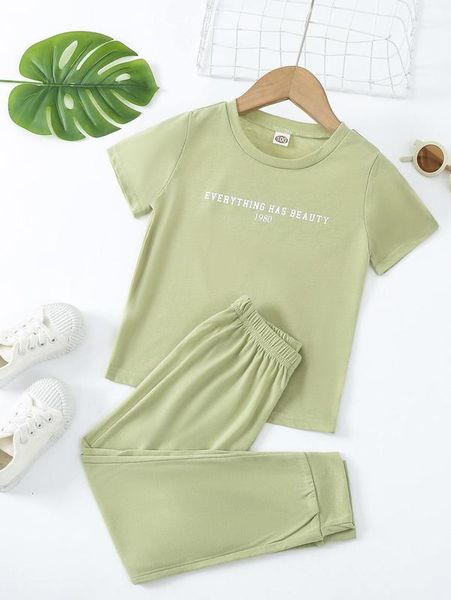 

toddler girls letter graphic tee & sweatpants she02, White