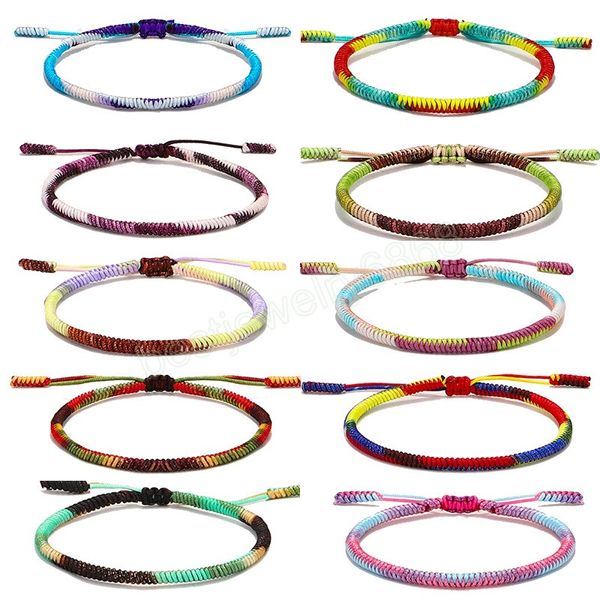 Farbverlauf Glück Faden Armbänder Armreifen Für Frauen Männer Tibetischen Handgemachte Knoten Seil Armbänder Schmuck