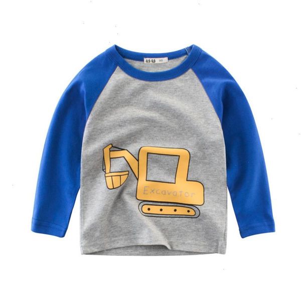 

children t-shirt for childrens girls boys shirt child kids patchwork cartoon printed car kid cotton clothes, Blue