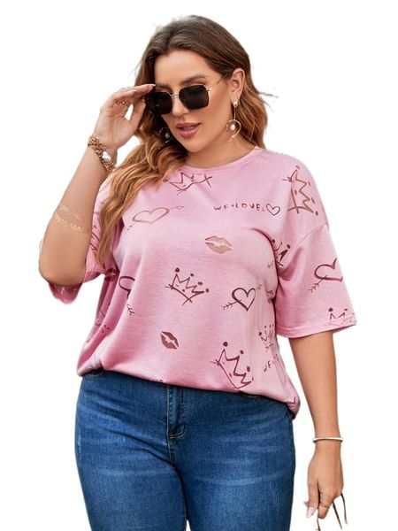 

plus mouth & letter graphic drop shoulder tee n2aa#, Black