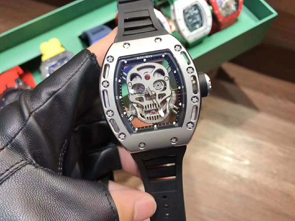 

mechanical designer men's watch skeleton series rubber watchband 50x43mm japan west iron city movement 316 fine, Slivery;golden