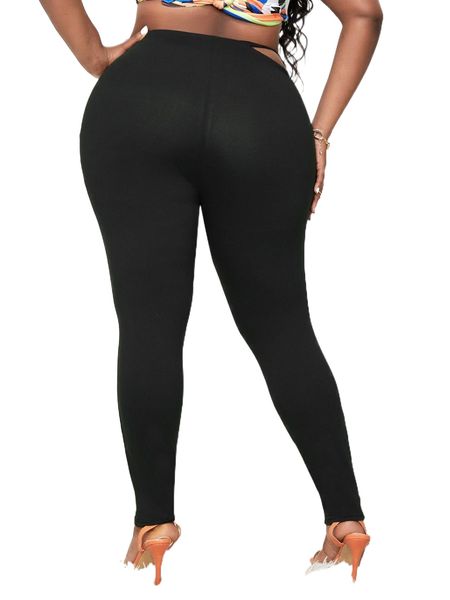

sxy plus cut out skinny pants i326#, Black
