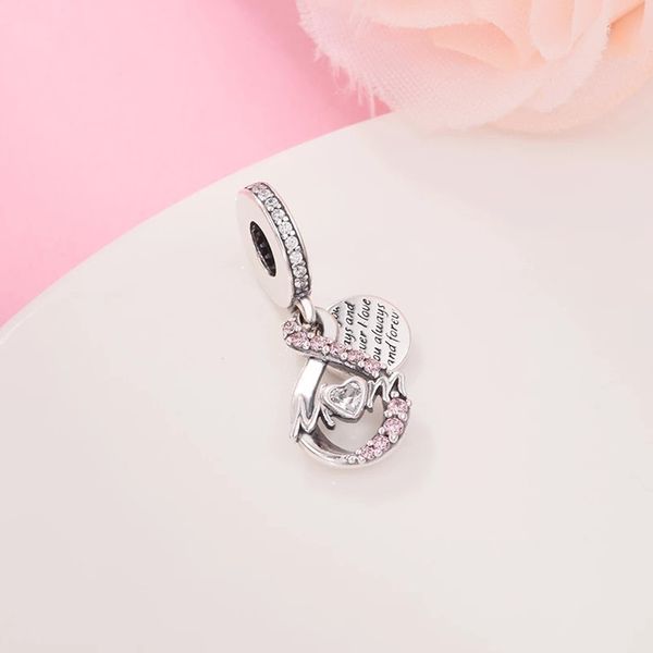 2022 Regalo della mamma 925 Sterling Silver Mom Infinity Pave Double Dangle Charm Beads Fits Pandora Bracelet DIY Jewelry Making Accessories 791468C01