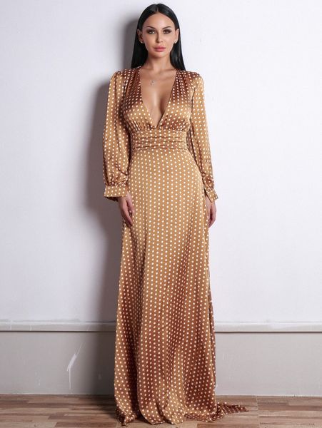 

missord polka-dot print plunge neck satin maxi dress h2k0#, Black;gray