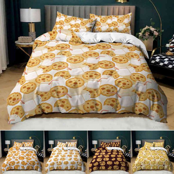 Cookies Food Set copripiumino per bambini Ragazze Giallo 3 pezzi Biancheria da letto Whimsical Dessert Queen/king/full/twin Size Quilt