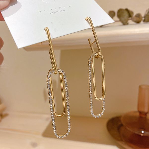 

925 silver needle european and american exaggerated diamond geometric rectangular earrings personalized long eardrops trendy creative earrin, Golden