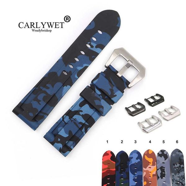 

carlywet 22 24mm camo blue black grey red waterproof silicone rubber replacement watch band loops strap for panerai luminor h0915274a, Silver