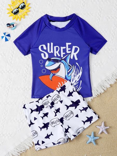 

toddler boys shark print beach swimsuit she09, Blue