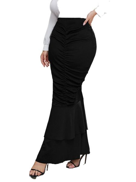 

plus ruched mermaid hem skirt w5xo#, Black