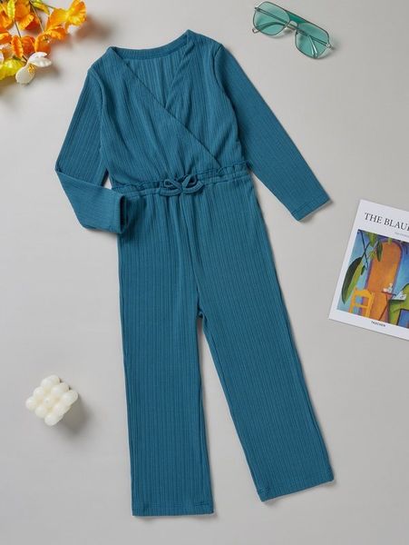 

toddler girls surplice neck bow front jumpsuit she, Blue