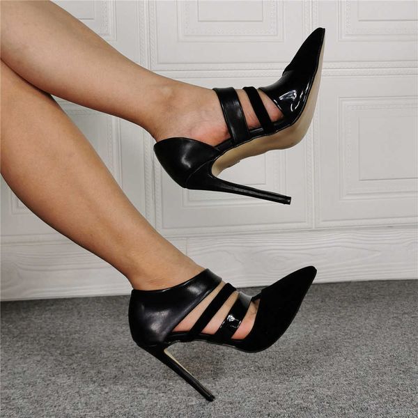 

sorbern customized dress shoes slim high heels hollow out fashion banquet nightclub large 46 pointed women's single shoes, Black
