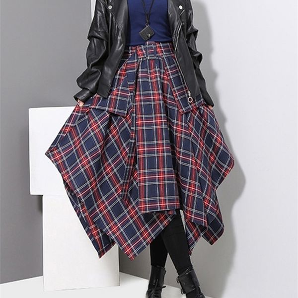 

[eam] spring high waist red plaid split joitn loose big hem half-body skirt women fashion all-match jd402 220317, Black